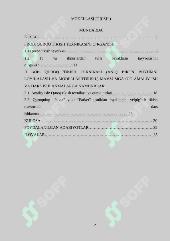 QUROQ TIKISH TEXNIKASI (ANIQ BIRON BUYUMNI LOYIHALASH VA MODELLASHTIRISH.) 2