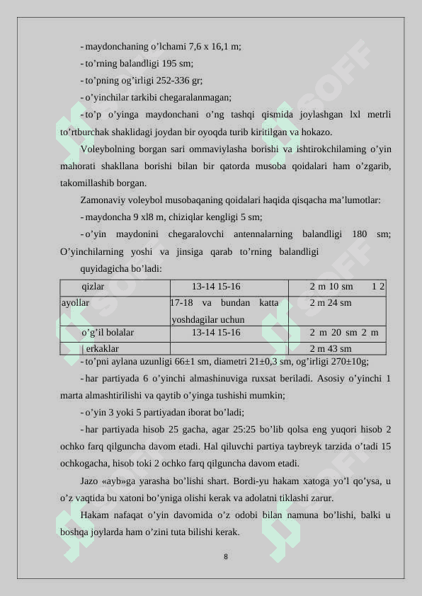 Voleybol o’yinida musobaqa nizomi 7
