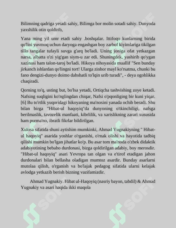Ahmad Yugnakiyning "Hibat ul-haqoyiq" asarida odob -axloq ,so'z va tilga,ilm-ma'rifatga munosabat masalalari 7