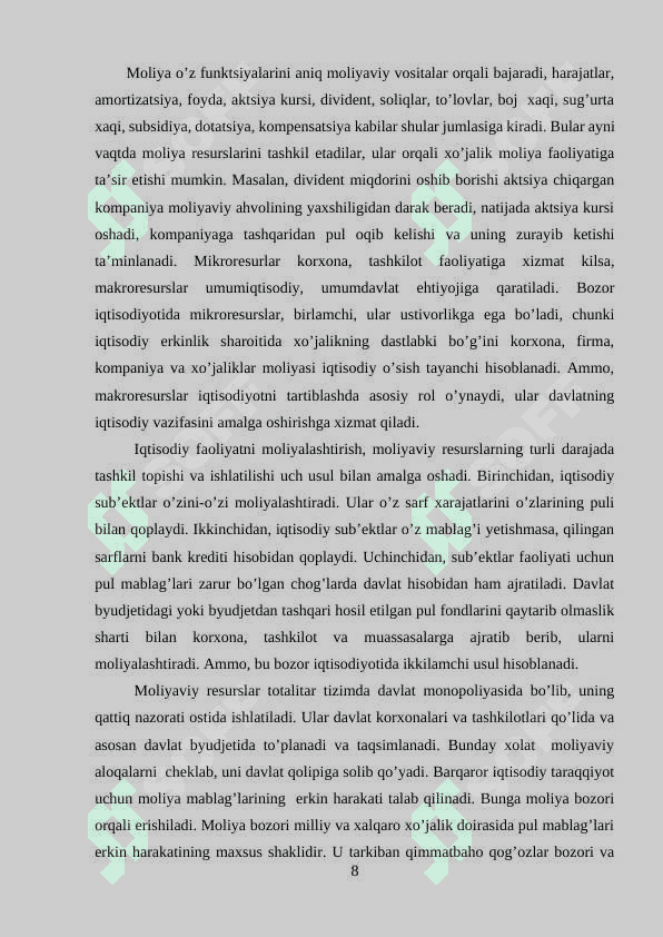 MOLIYAVIY FAOLIYATDAN OLINGAN DAROMADLARNI HISOBGA OLISH HAMDA HISOBDA AKS ETTIRISH TARTIBI 8