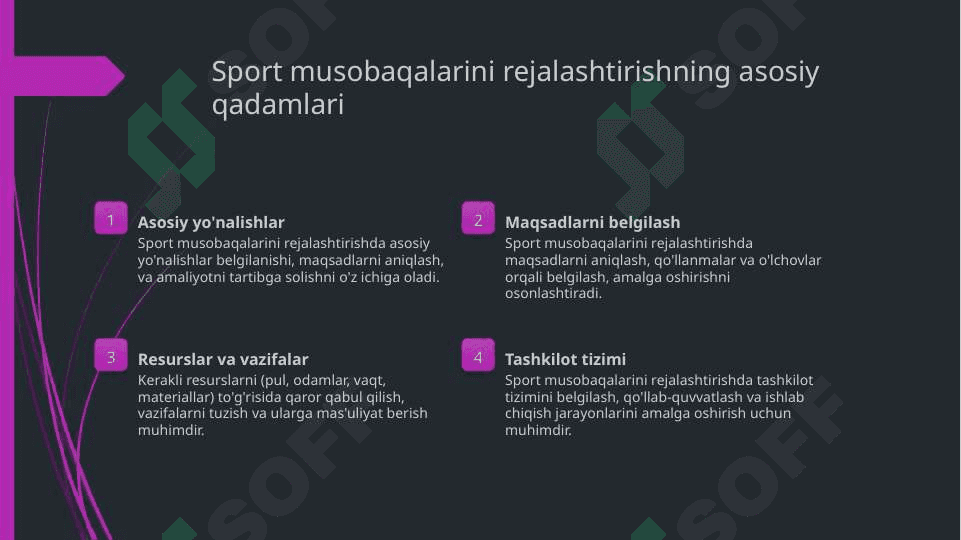 Sport musobaqalarini rejalashtirish va tashkillashtirish#Sport musobaqalarini rejalashtirish va tashkillashtirish 1