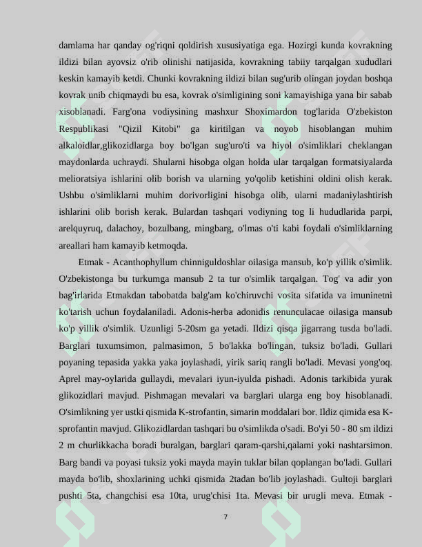 O’rta osiyodagi noyob va Qizil kitobga kiritilgan o’simliklar 7