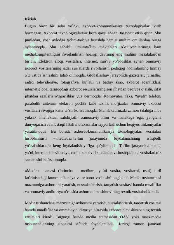 DUNYO MAMLAKATLARIDAGI MEDIA VA AXBOROT SAVODXONLIGI TARAQQIYOTI 2