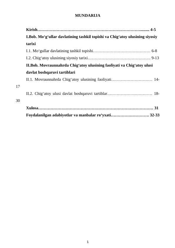 Chig'atoy ulusi mamuriy tuzilishi