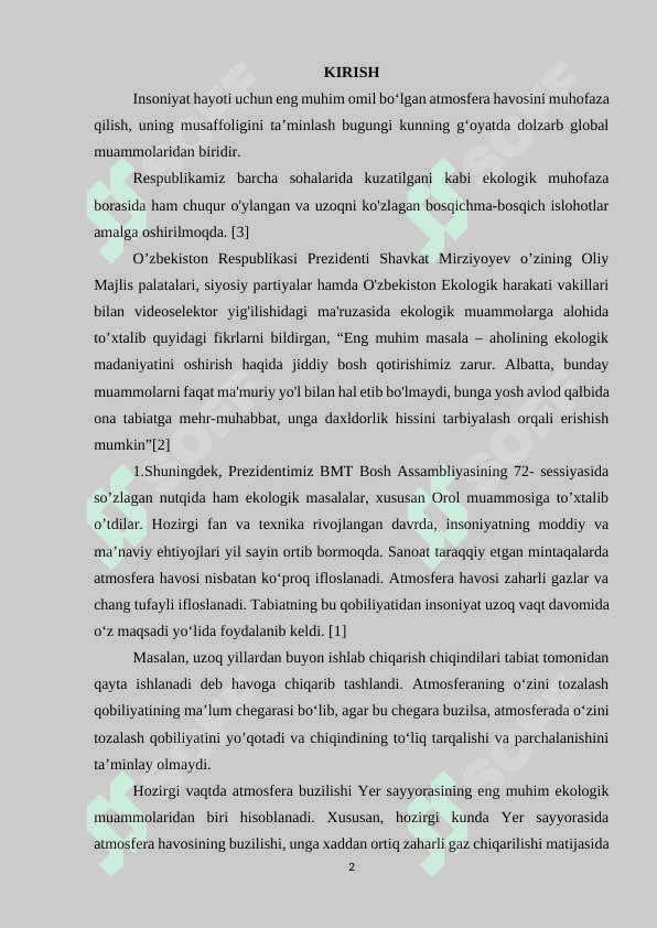 “Atmosfera havosi uning resurslaridan foydalanish va ularni muhofaza qilish” 2
