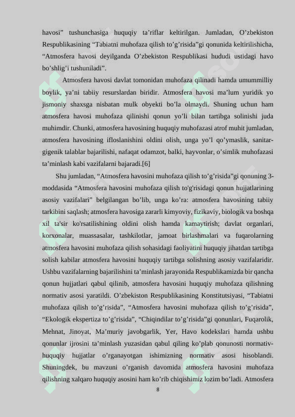 “Atmosfera havosi uning resurslaridan foydalanish va ularni muhofaza qilish” 8