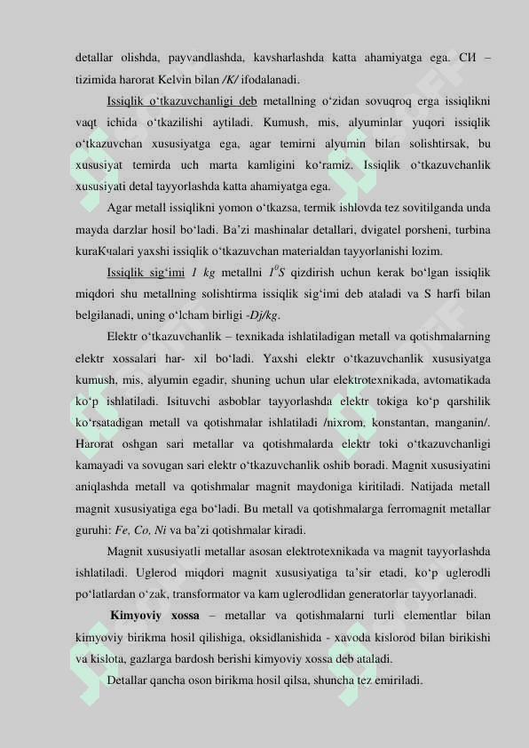METALL VA QOTISHMALARNING XOSSALARI 2