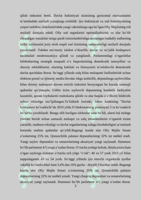 O’zbekistonda davlat hokimiyati va boshqaruvni demokratiyalashtirish jarayonlarining o’ziga xosligi 3