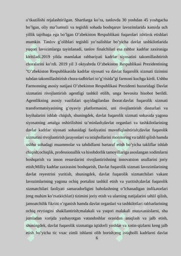 O’zbekistonda davlat hokimiyati va boshqaruvni demokratiyalashtirish jarayonlarining o’ziga xosligi 6