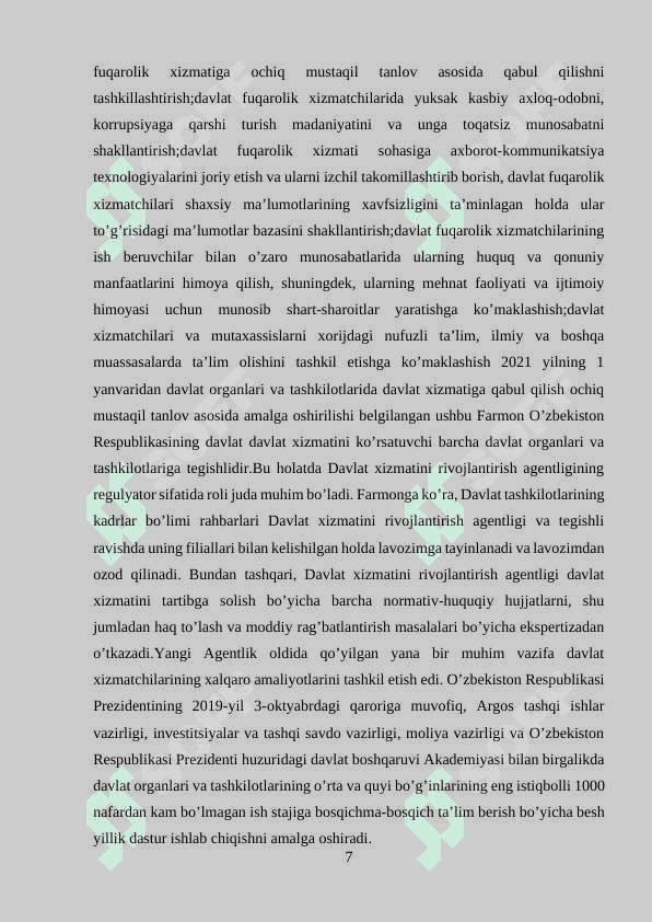 O’zbekistonda davlat hokimiyati va boshqaruvni demokratiyalashtirish jarayonlarining o’ziga xosligi 7