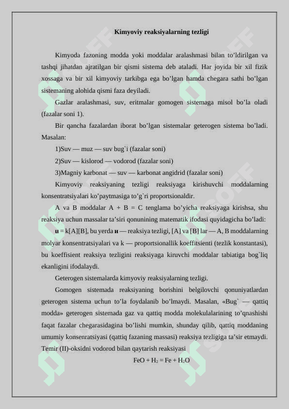 Reaksiya tezligi va muozanati 2