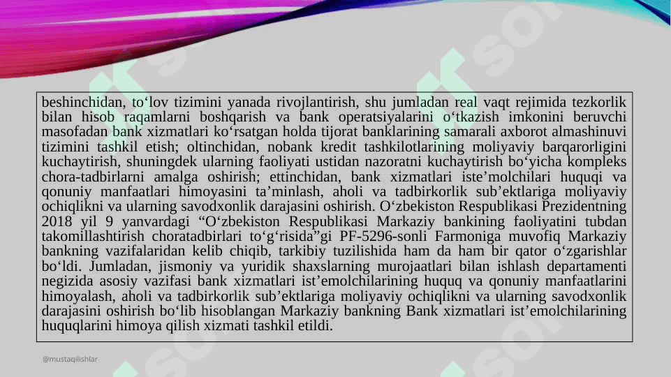 O’zbekiston Respublikasi Markaziy bankining bank nazoratini amalga oshirishdagi roli va ahamiyati 4