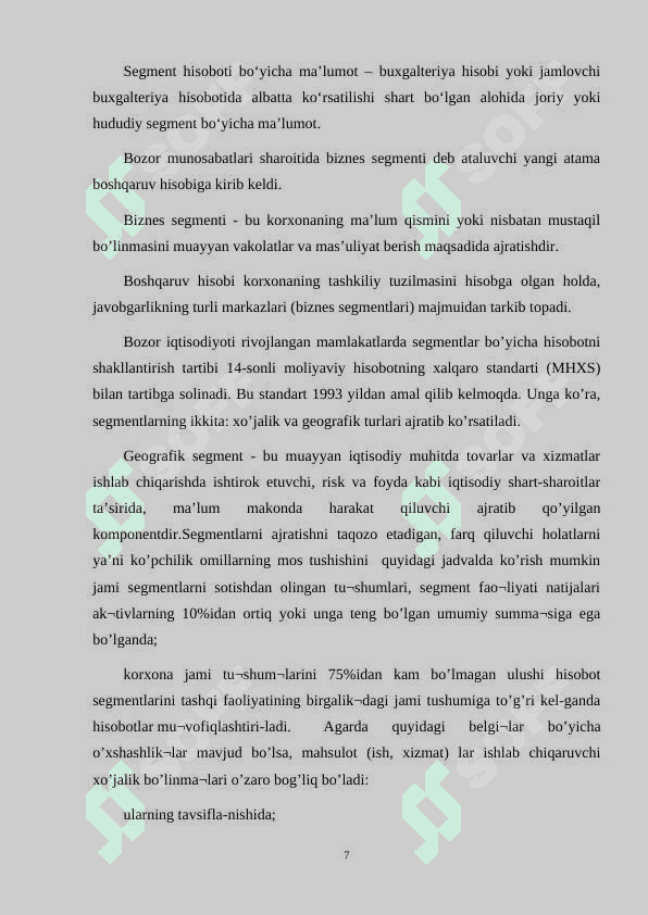TASHQI FOYDALANUVCHILAR UCHUN SEGMENTLAR BO'YICHA HISOBOTNI TUZISH TARTIBLARI 7