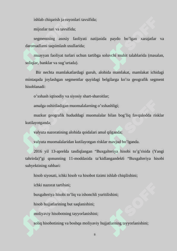 TASHQI FOYDALANUVCHILAR UCHUN SEGMENTLAR BO'YICHA HISOBOTNI TUZISH TARTIBLARI 8