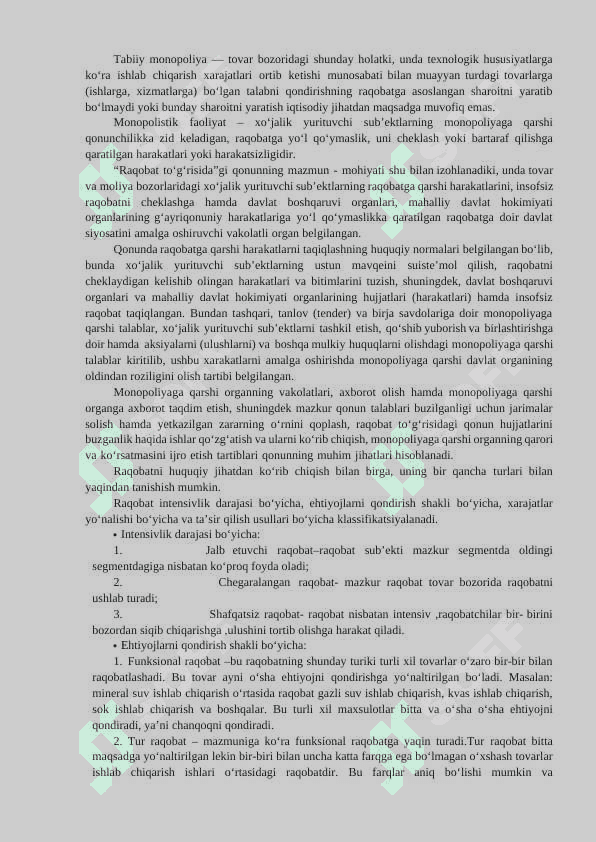 RAQOBATLI HARAKATLARNI BOSHQARISH mavzusida sifatli kurs ishi 2