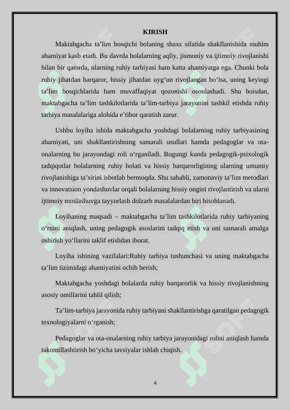 Maktabgacha ta'lim tashkilotlarida ta'lim-tarbiya jarayonini tashkil etishda ruxiy tarbiyaning o'rni 4