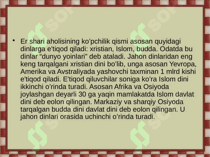 Dunyo dinlari geografiyasi 5