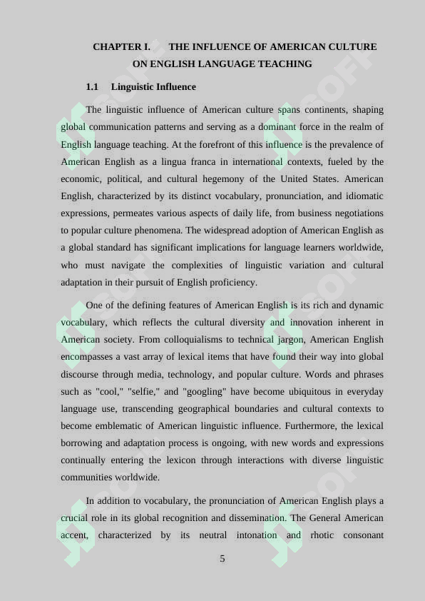 THE INFLUENCE OF AMERICAN CULTURE ON ENGLISH LANGUAGE TEACHING 5