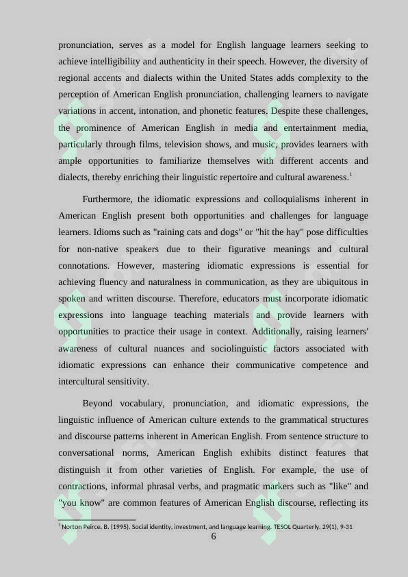 THE INFLUENCE OF AMERICAN CULTURE ON ENGLISH LANGUAGE TEACHING 6
