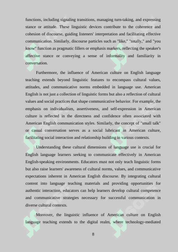 THE INFLUENCE OF AMERICAN CULTURE ON ENGLISH LANGUAGE TEACHING 8