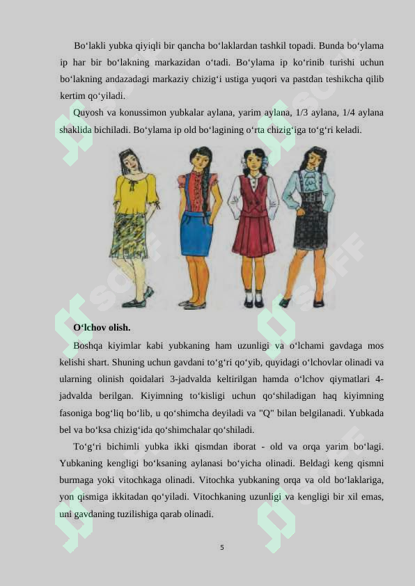 QIZ BOLALAR YUBKASI ASOS CHIZMASINI KONSTRUKSIYALASH VA MURAKKAB FASONDA MODELLASHTIRISH, MAKETLARNI TAYYORLASH, TEXNOLOGIK XARITA YARATISH 5