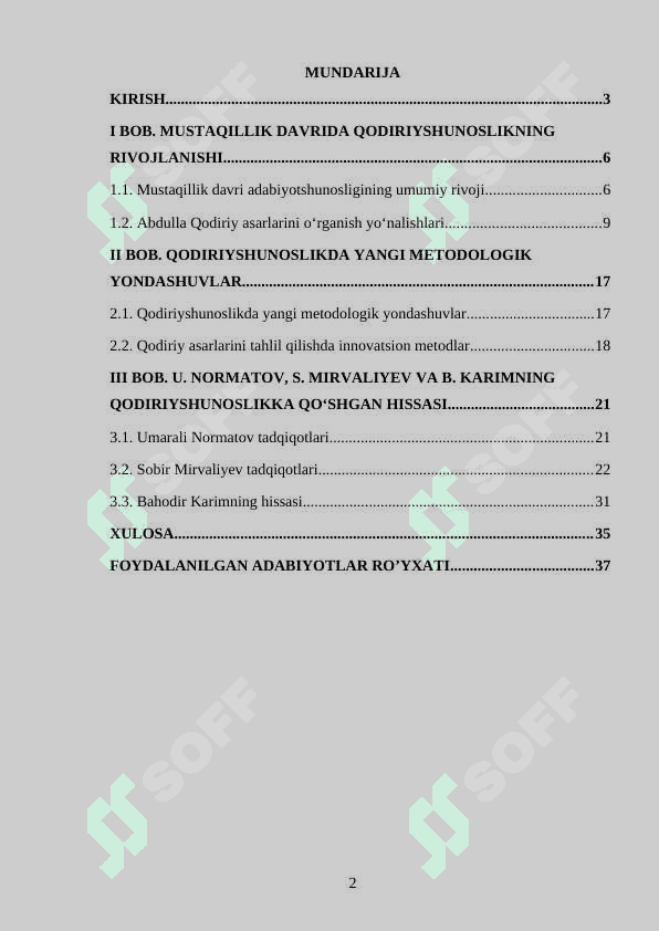 Kurs ishi: Mustaqillik davri qodiriyshunosligi (U.Normatov, S.Mirvaliyev, B.Karim) 2