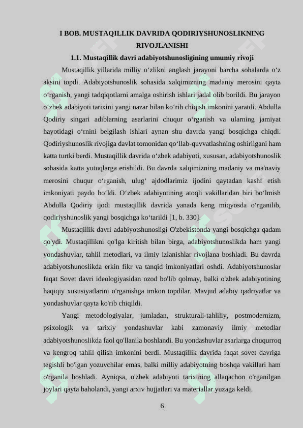 Kurs ishi: Mustaqillik davri qodiriyshunosligi (U.Normatov, S.Mirvaliyev, B.Karim) 6