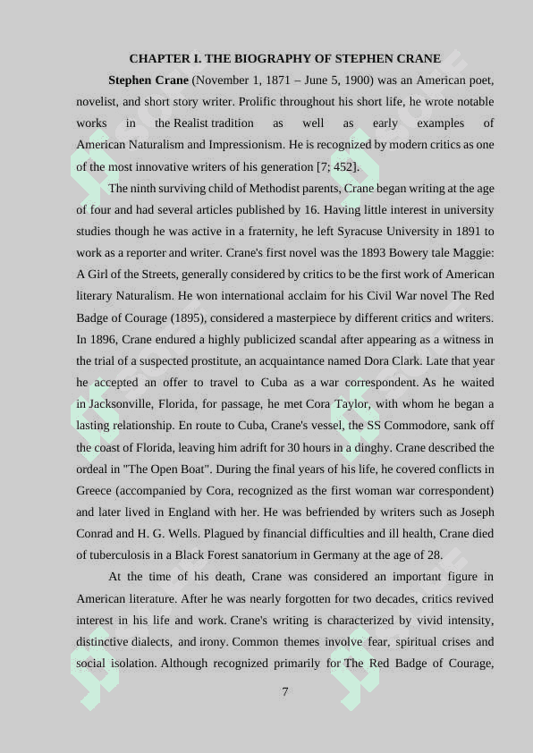 THE PORTRAYAL OF WAR AND VIOLENCE IN THE POEMS OF STEPHEN CRANE 7
