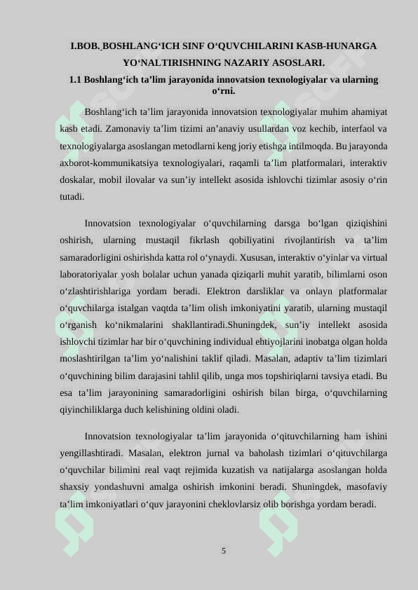 BOSHLANG‘ICH SINF O’QUVCHILARINI KASB HUNARGA YO‘NALTRISHDA TA’LIM TEXNOLOGIYALARIDAN FOYDALANISH 5