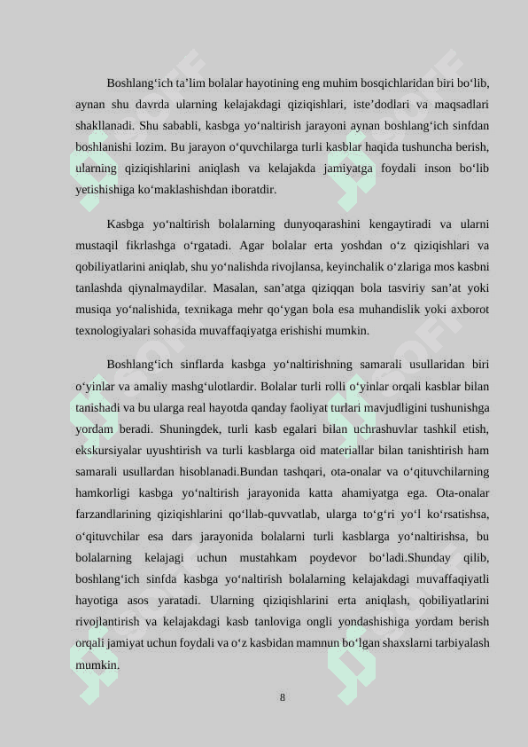 BOSHLANG‘ICH SINF O’QUVCHILARINI KASB HUNARGA YO‘NALTRISHDA TA’LIM TEXNOLOGIYALARIDAN FOYDALANISH 8
