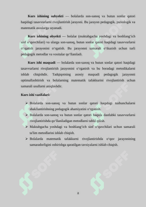 Bolalarda son-sanoq haqidagi va butun sonlar haqidagi tasavvurlarni rivojlantirish 8
