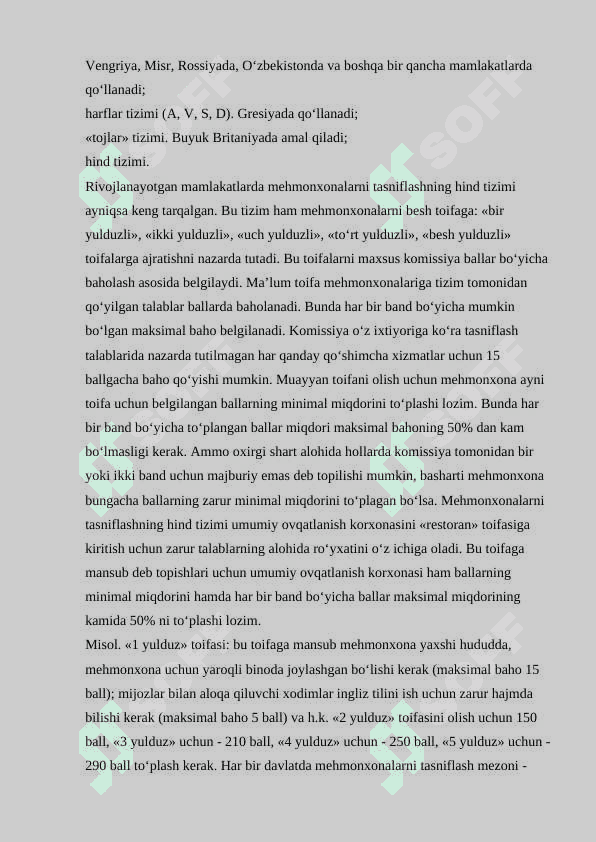 Mehmonxonalarga mehmonxona va turizm komplekslariga ovqatlanishini tashkillashtirish va xizmat texnologiyasi 5