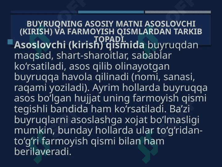 Farmoyish hujjatlarining boshqaruvdagi ahamiyati va strukturasi 2