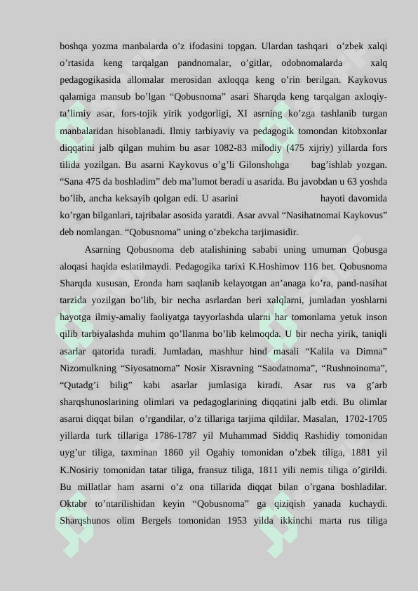 KAYKOVUSNING QOBUSNOMA ASARINING TARBIYAVIY TADBIRLARNING TASHKIL ETISH METODIKASI 8