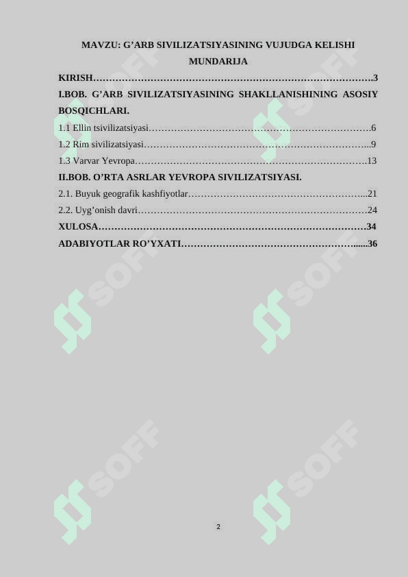 GARB SIVILIZATSIYASINING VUJUDGA KELISHI 2