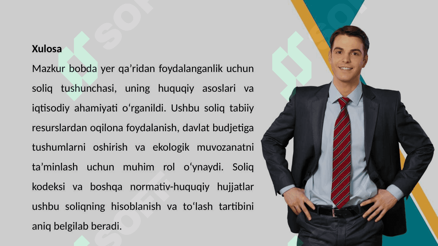 Mavzu: Yer qaʼridan foydalanganlik uchun soliqning toʻlovchilar tarkibi 8