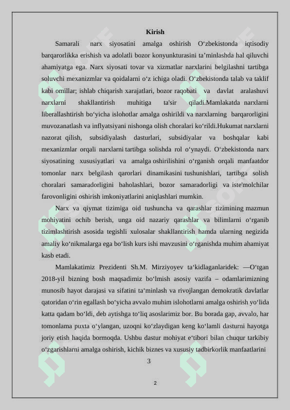 Narx siyosati va uning O‘zbekistonda amalga oshirilish xususiyatlari 2