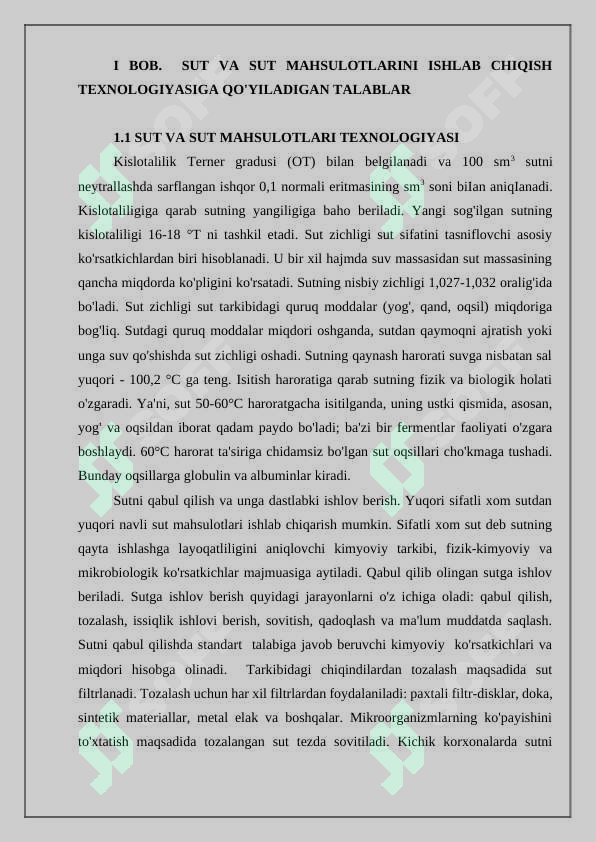 Sut va sut mahsulotlarini ishlab chiqish texnologiyasiga qo'yilgan talablar 4
