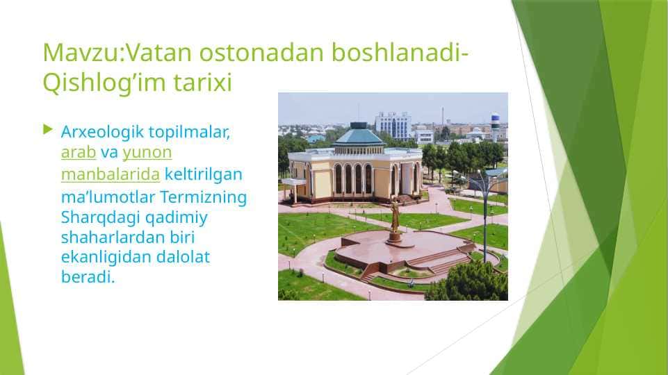 Vatan ostonadan boshlanadi-Qishlog’im tarixi Termiz shahri