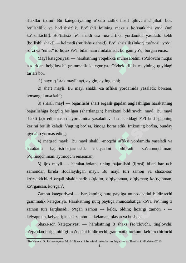 Fe'l soʻz turkumini oʻrgatishda interfaol metodlardan foydalanish kurs ishi 8