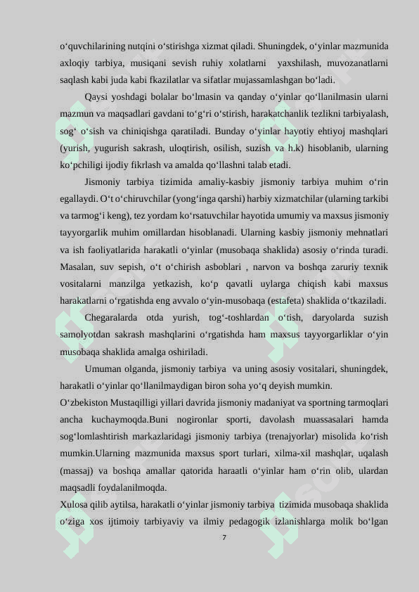 MILLIY HARAKATLI O’YINLARNING AHAMIYATI 7