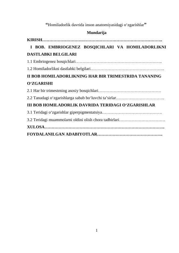 “Homiladorlik davrida inson anatomiyasidagi oʻzgarishlar”