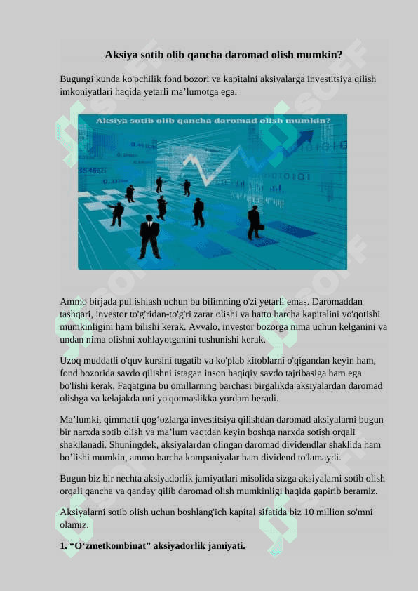 AKSIYADAN DAROMAD OLISH USULLARI 3