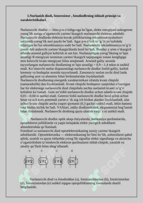 Nurlanish diodi (svetodiod)larni ishlash prinsipi va amalyotda qo’llanishi. 2