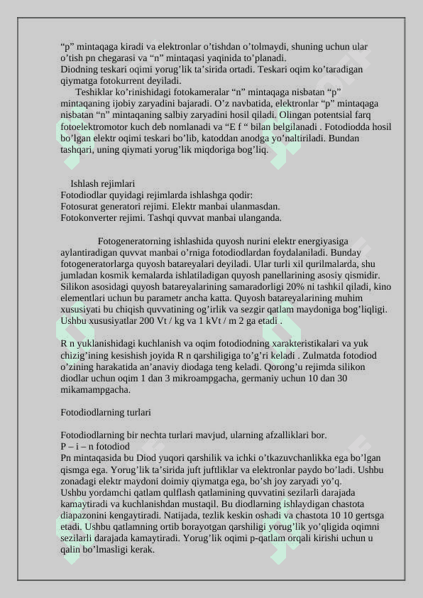Nurlanish diodi (svetodiod)larni ishlash prinsipi va amalyotda qo’llanishi. 4