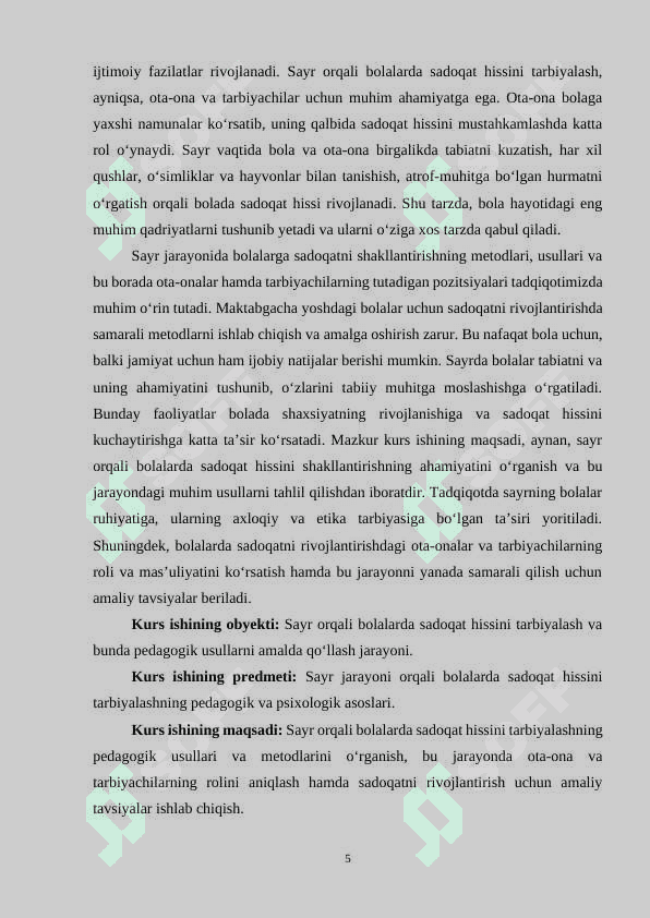 SAYR ORQALI BOLALARDA SADOQAT HISSINI TARBIYALASH 5