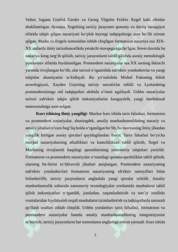 Tarixiy nazariya va amaliy manbashunoslik kurs ishi 3