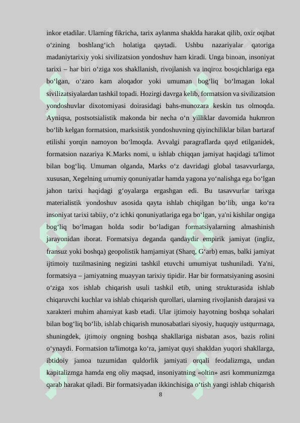 Tarixiy nazariya va amaliy manbashunoslik kurs ishi 8