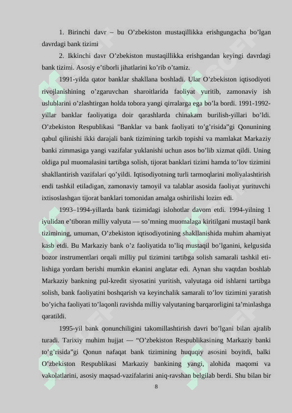 Tijorat banklarining xalqaro moliya instituti bilan munosabatlarini samarali tashkil etish (kurs ishi) 8