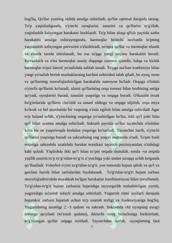 VOLEYBOLCHILARNING O'QUV MASHG'ULOTI YIG'INLARINI O'TKAZISH TARTIBI VA QOIDALARI 7